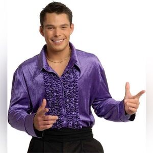 Velvet Disco Shirt 70's Retro Ruffled Halloween Adult Costume men’s large purple